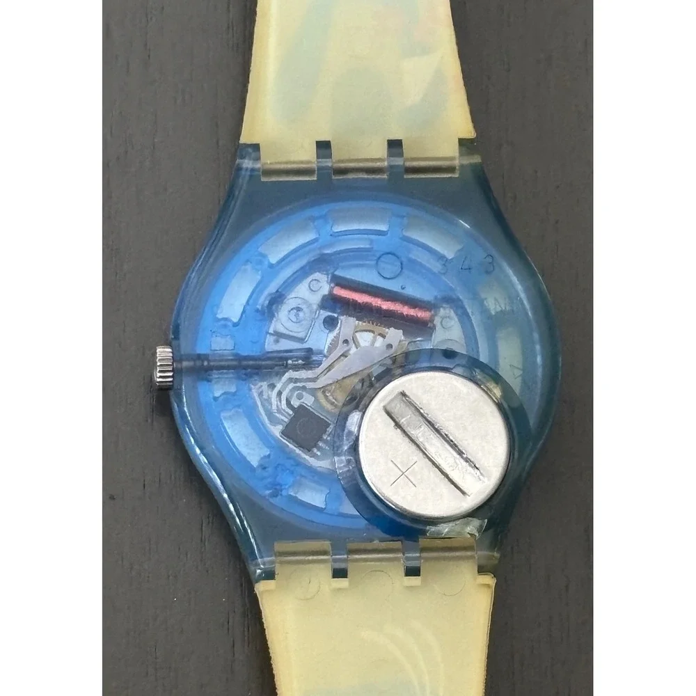 Rare Swatch Watch 2003 Original Gent Blue Cat Mouse YellowStrap GN209 Swiss Made